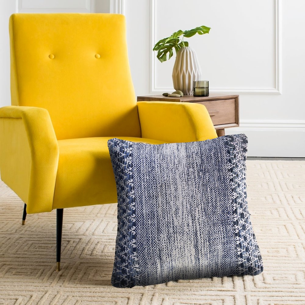 Blue and Ivory Textured Throw Pillow. Picture 7