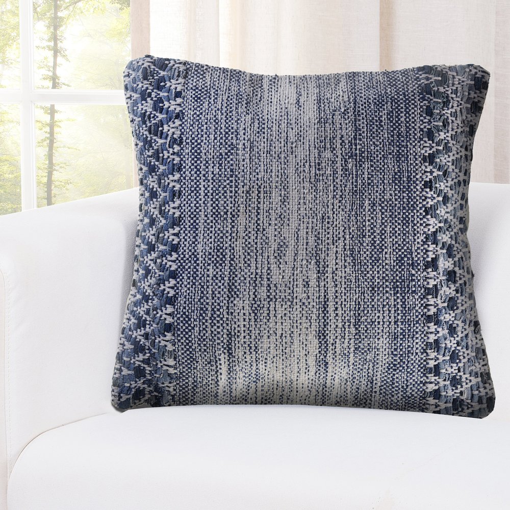 Ox Bay Hand-Woven Blue/White Distressed Cotton Blend Pillow Cover. Picture 6