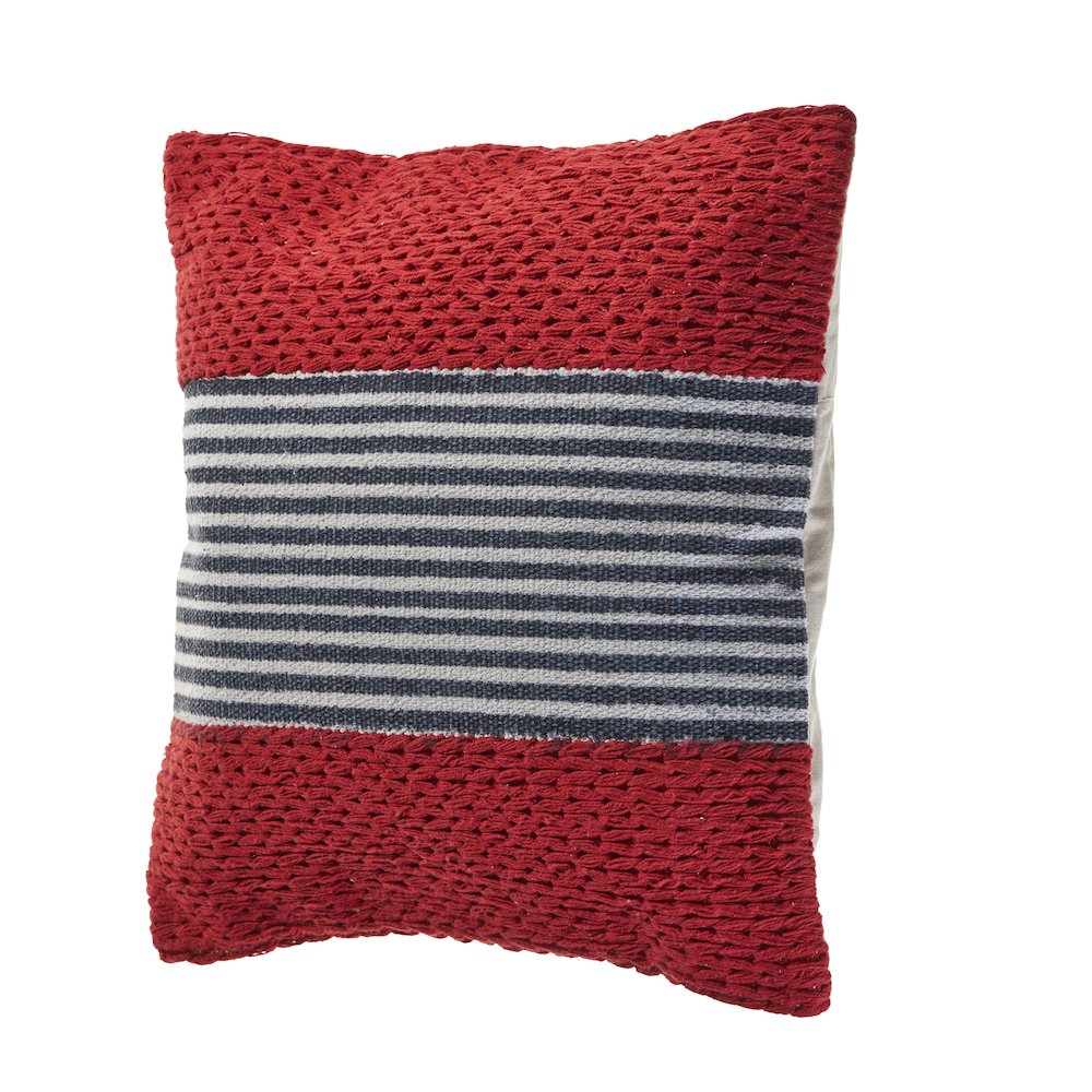 Ox Bay Hand-Woven Red/Blue Stripe Cotton Blend Pillow Cover. Picture 4