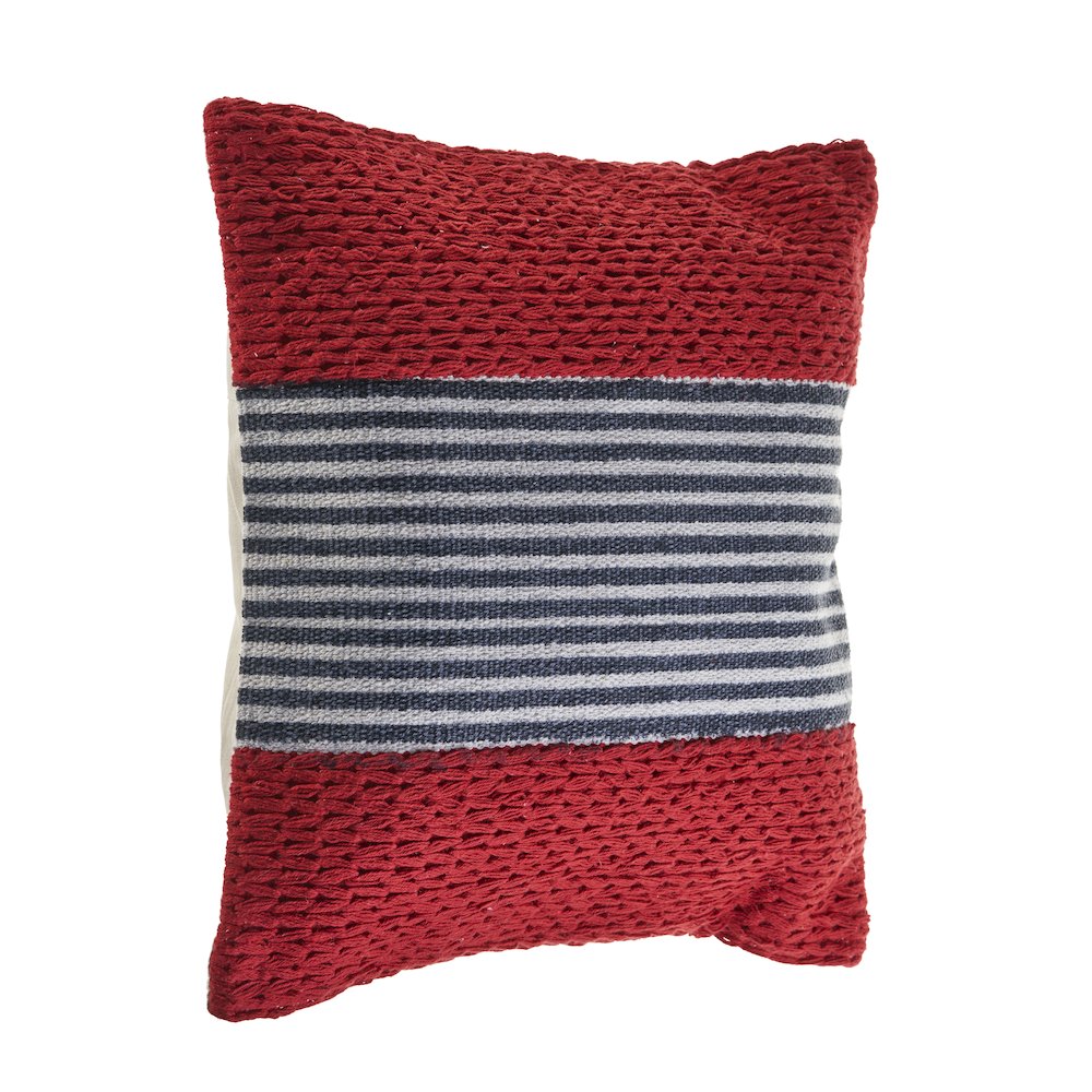 Ox Bay Hand-Woven Red/Blue Stripe Cotton Blend Pillow Cover. Picture 5