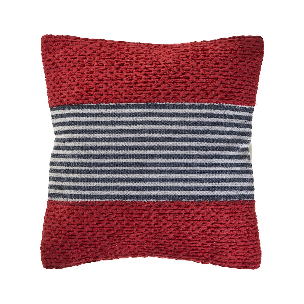 Ox Bay Hand-Woven Red/Blue Stripe Cotton Blend Pillow Cover. Picture 1