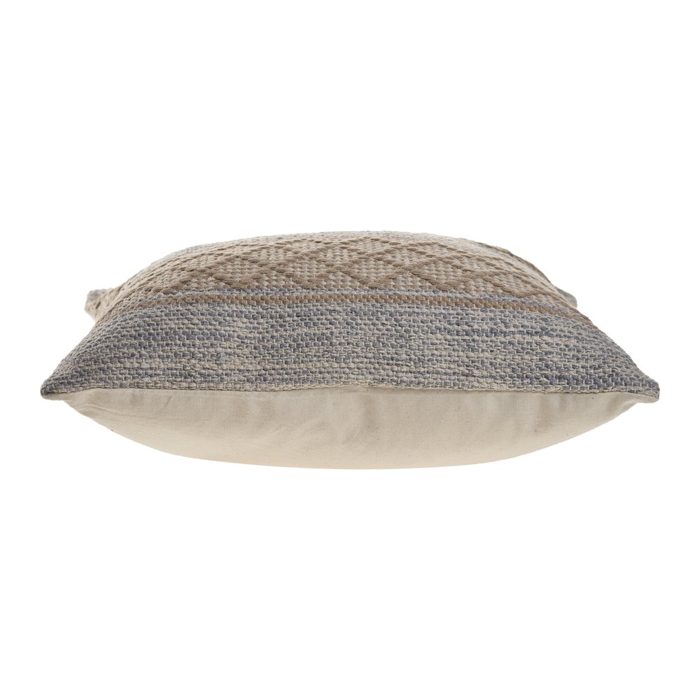 Ox Bay Hand-Woven Tan/Grey Distressed Cotton Blend Pillow Cover. Picture 3