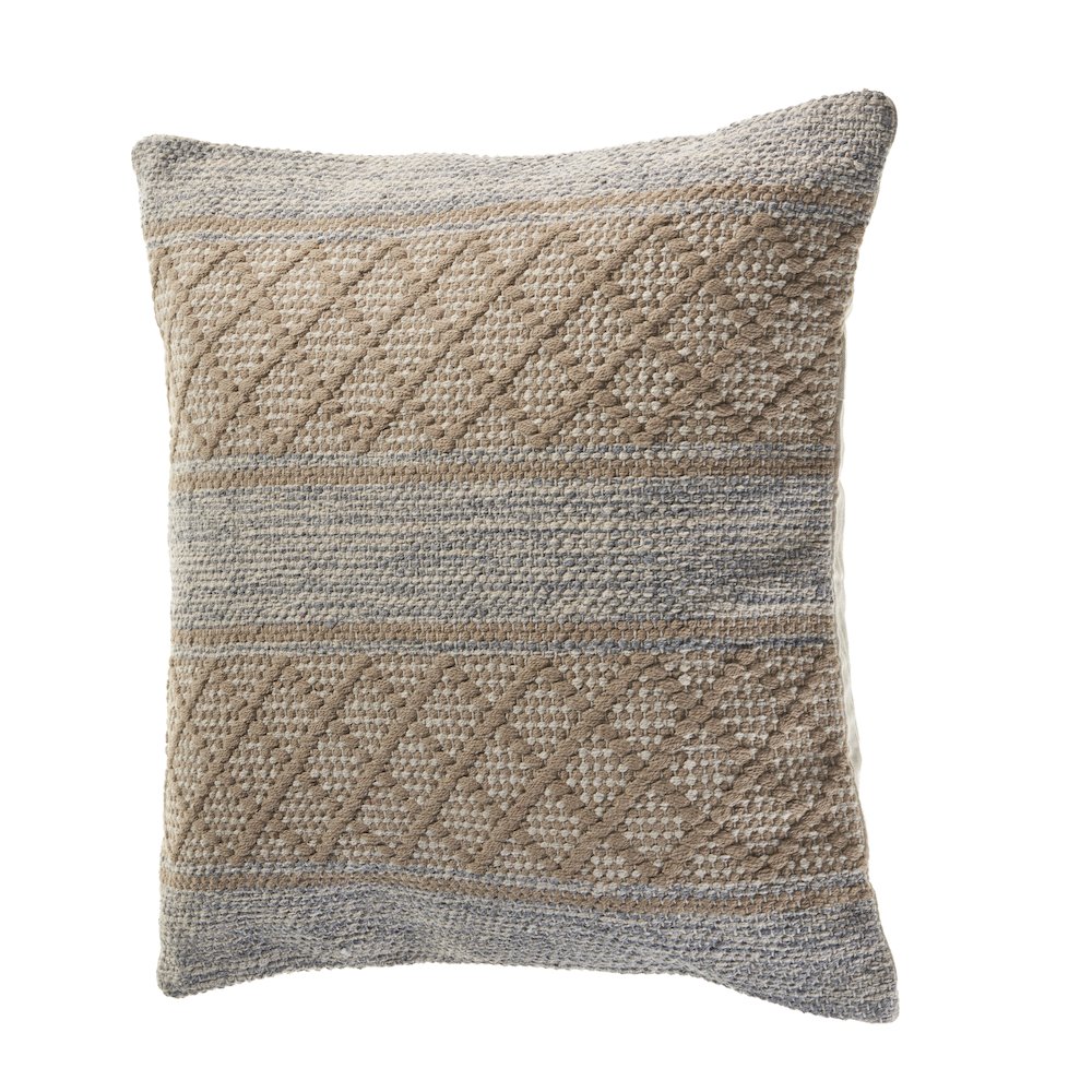 Ox Bay Hand-Woven Tan/Grey Distressed Cotton Blend Pillow Cover. Picture 4