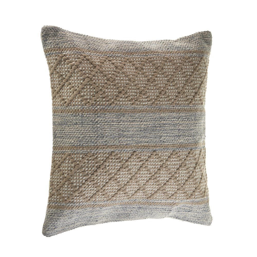 Ox Bay Hand-Woven Tan/Grey Distressed Cotton Blend Pillow Cover. Picture 5
