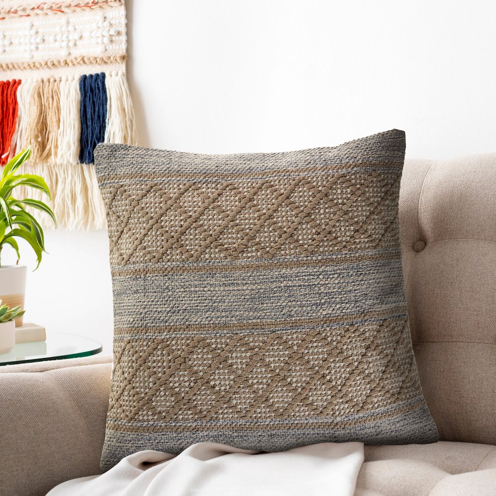 Criss Cross Beige Throw Pillow. Picture 8