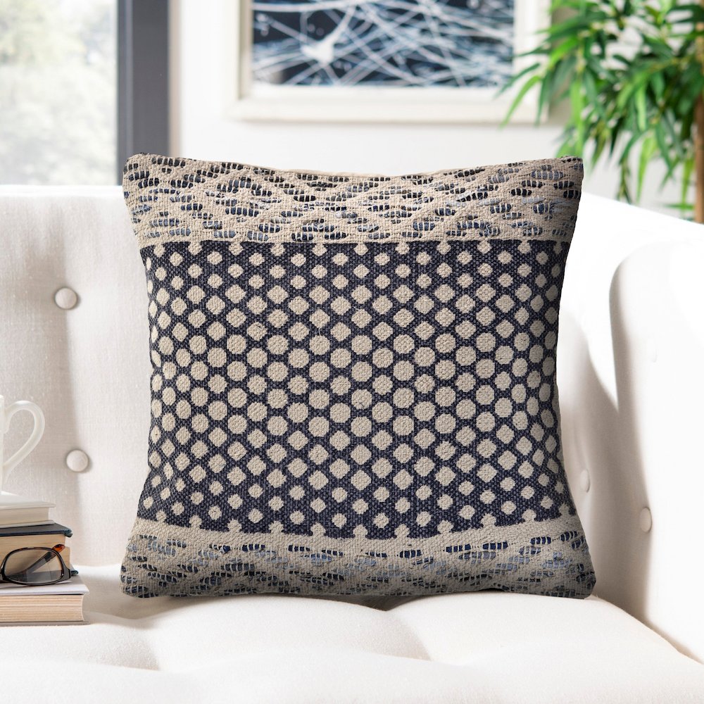 Detailed Denim Blue Throw Pillow. Picture 7