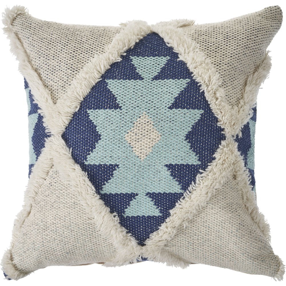 Ox Bay Hand-Woven Blue/White Tribal Cotton Blend Pillow Cover. Picture 1