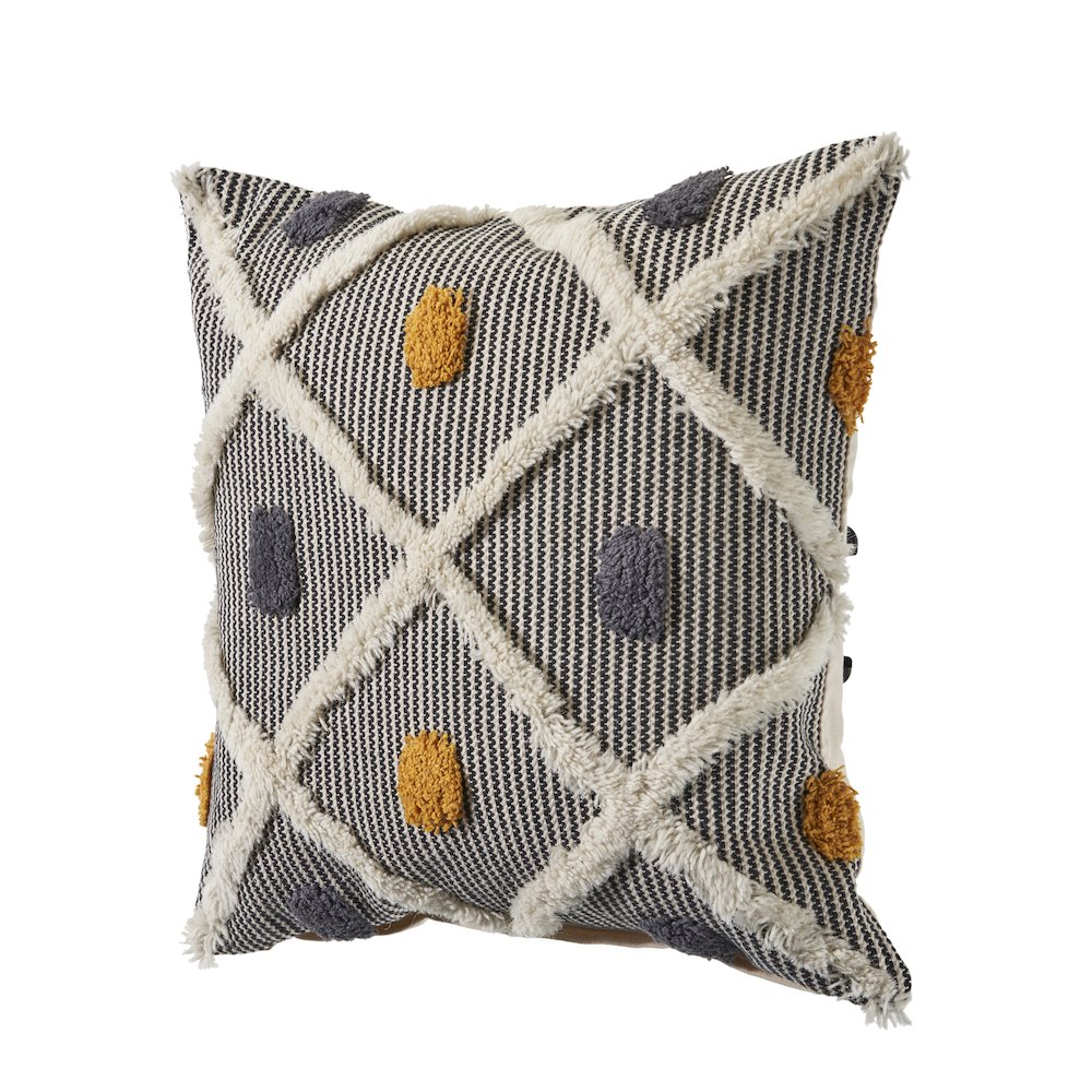 Ox Bay Hand-Woven Black/Yellow Stripe Cotton Wool Blend Pillow Cover. Picture 4