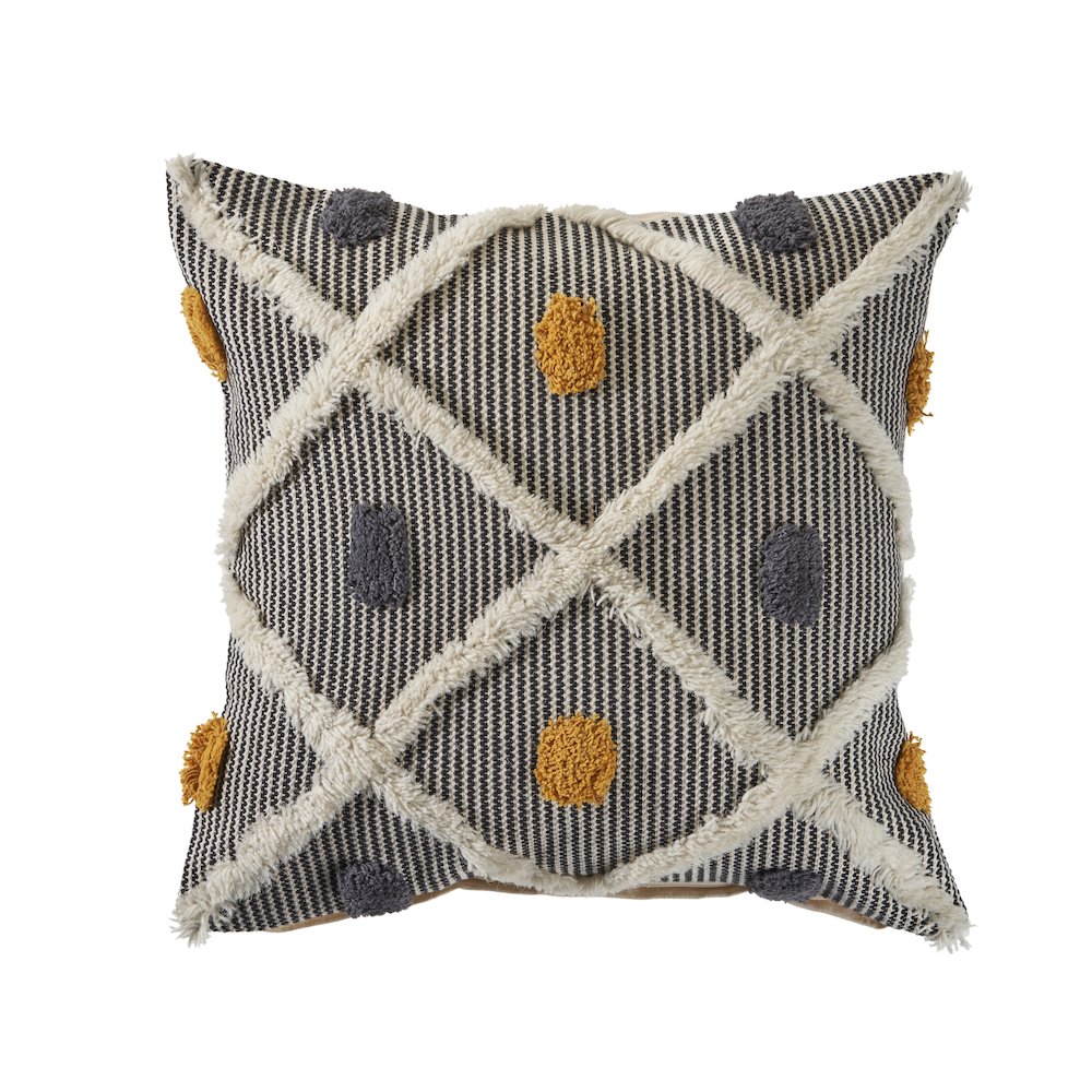 Ox Bay Hand-Woven Black/Yellow Stripe Cotton Wool Blend Pillow Cover. Picture 1