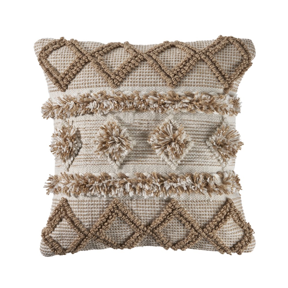 Ox Bay Hand-Woven Tan/White Diamond Indoor Outdoor Pillow Cover. Picture 1