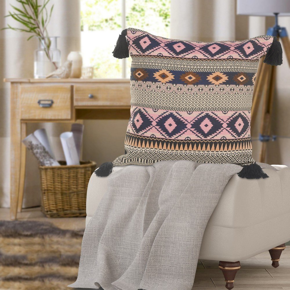 Southwestern Sunrise Geometric Throw Pillow with Tassels. Picture 4