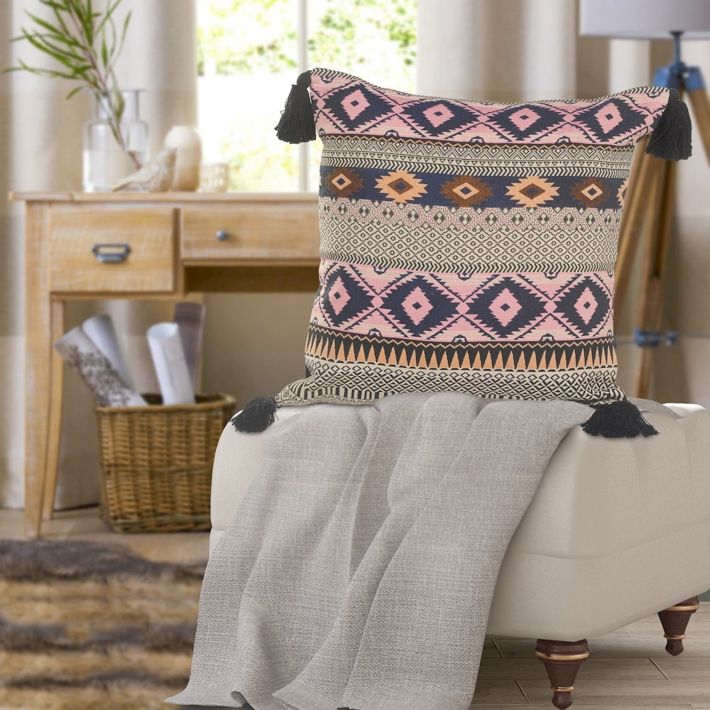 Southwestern Sunrise Geometric Throw Pillow with Tassels. Picture 5