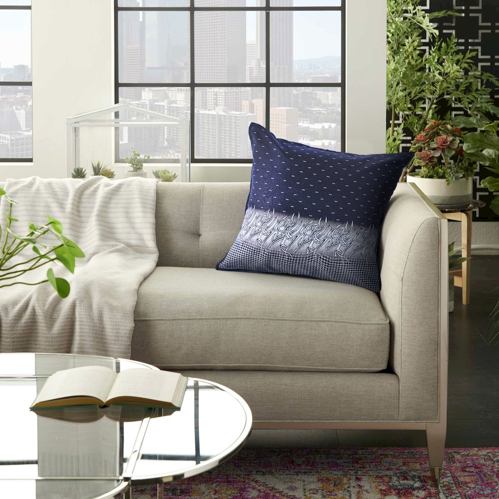 Navy and White Geometric Throw Pillow. Picture 7