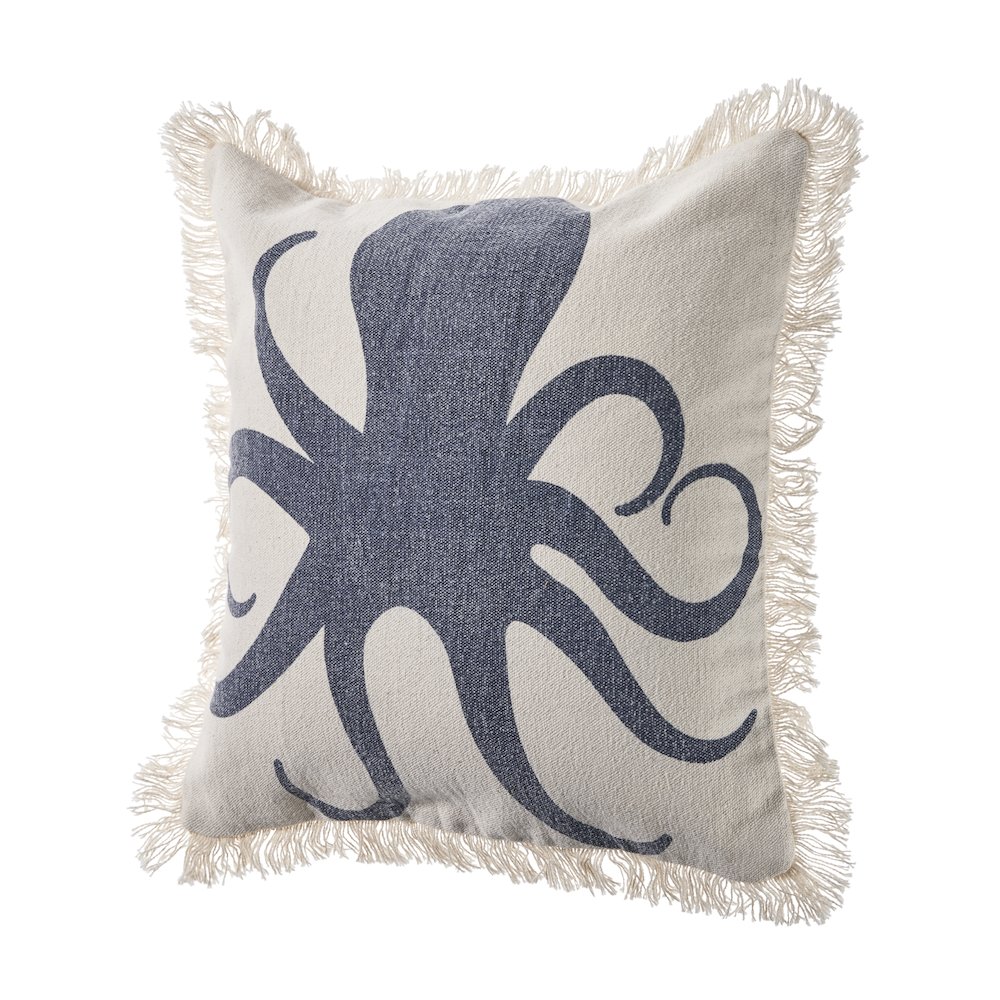 Ox Bay Hand-Woven Blue/White Animal All-Natural Cotton  Pillow Cover. Picture 4