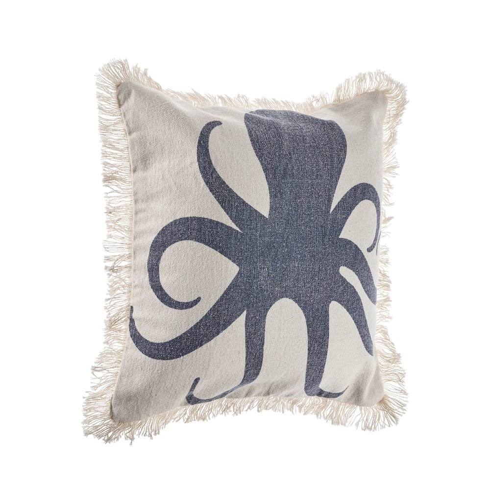 Ox Bay Hand-Woven Blue/White Animal All-Natural Cotton  Pillow Cover. Picture 5
