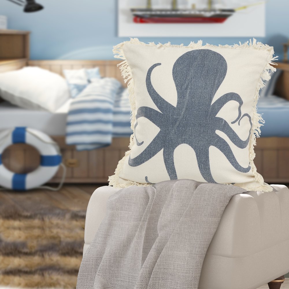 Octopus Fringe Coastal Throw Pillow. Picture 2