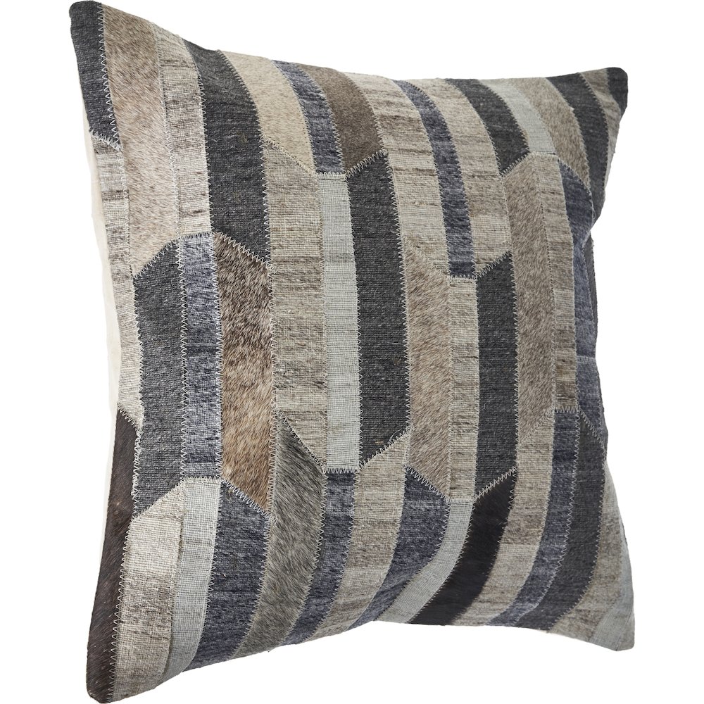 Ox Bay Hand-Woven Tan/Grey Geometric Wool Blend Pillow Cover. Picture 4