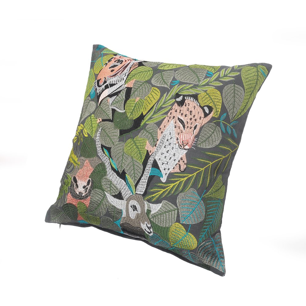 Jungle Scene Multicolored Throw Pillow. Picture 4