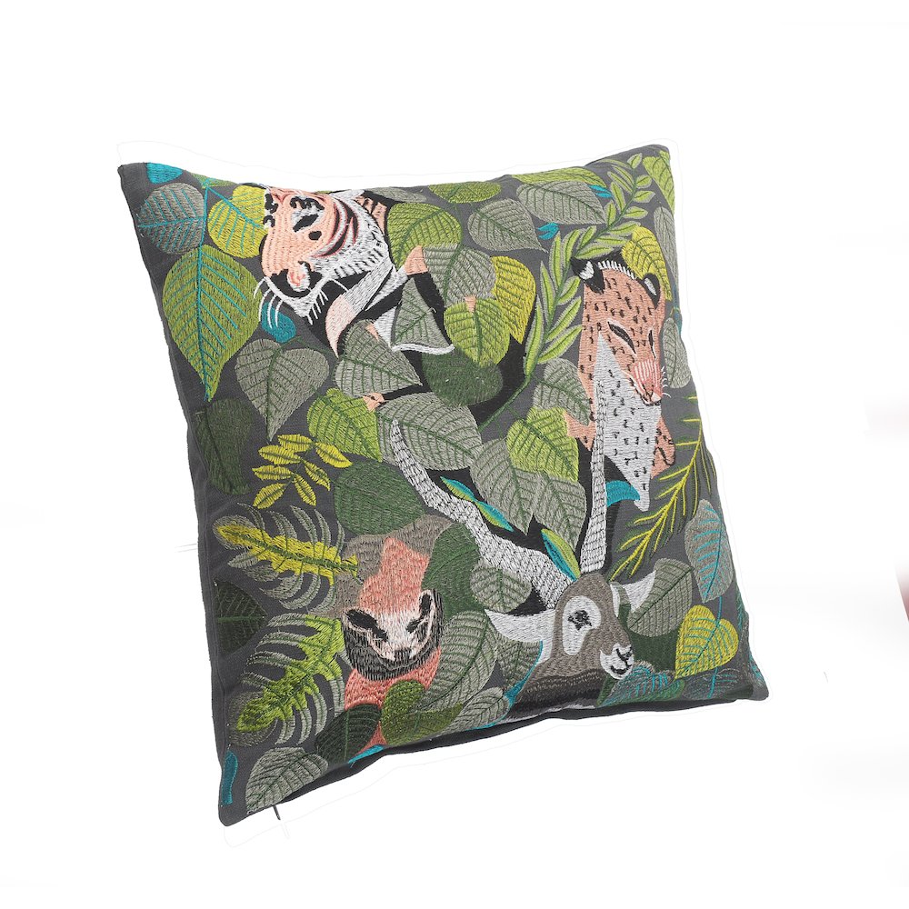 Jungle Scene Multicolored Throw Pillow. Picture 5