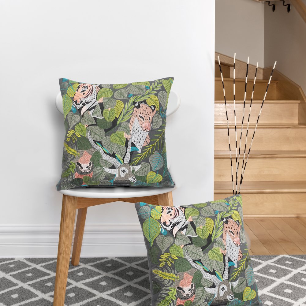 Jungle Scene Multicolored Throw Pillow. Picture 7