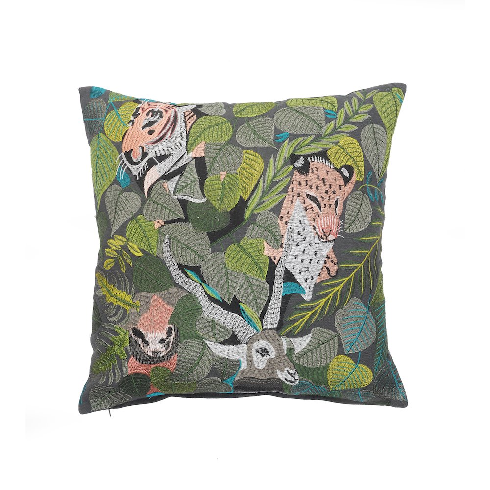 Jungle Scene Multicolored Throw Pillow. Picture 1