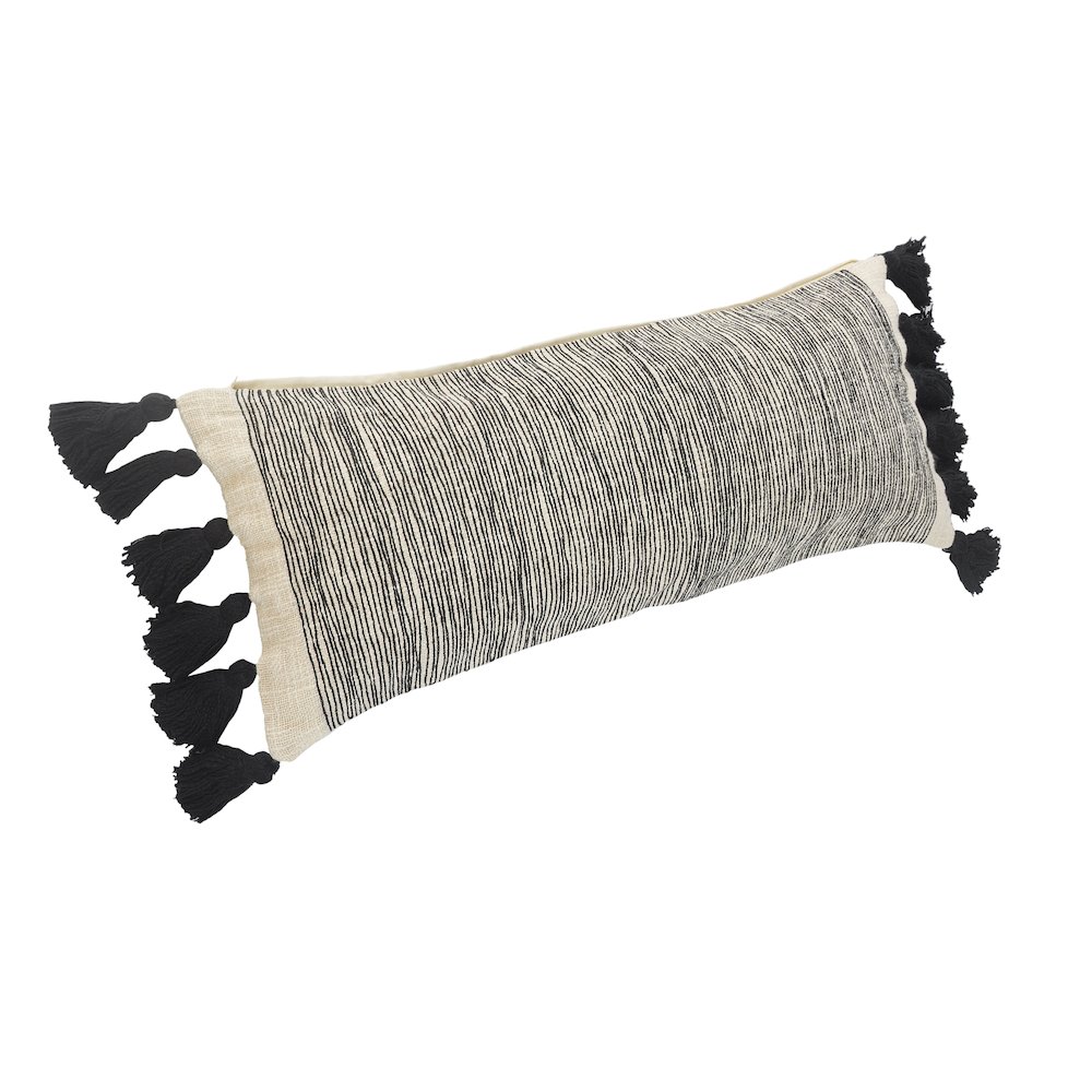 Ox Bay Hand-Woven Gray/Black Distressed All-Natural Cotton  Pillow Cover. Picture 3