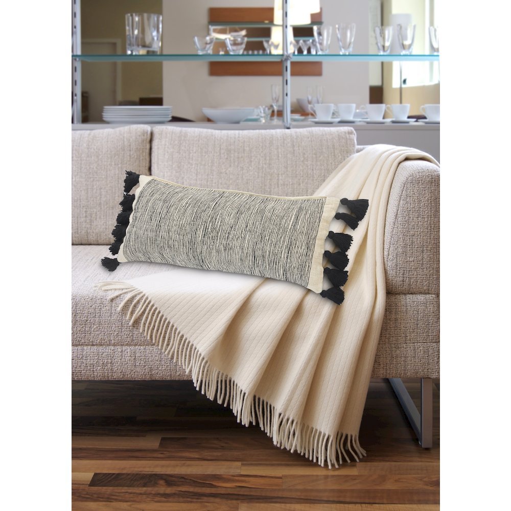Distressed Gray and Black Fringe Pillow. Picture 8
