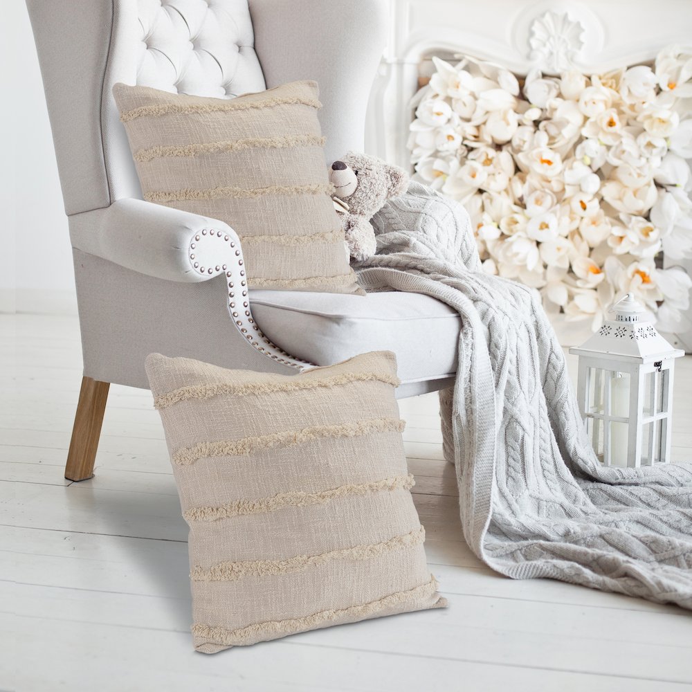 Rory Cotton Pillow Set of 2 in Beige, 20" x 20". Picture 2