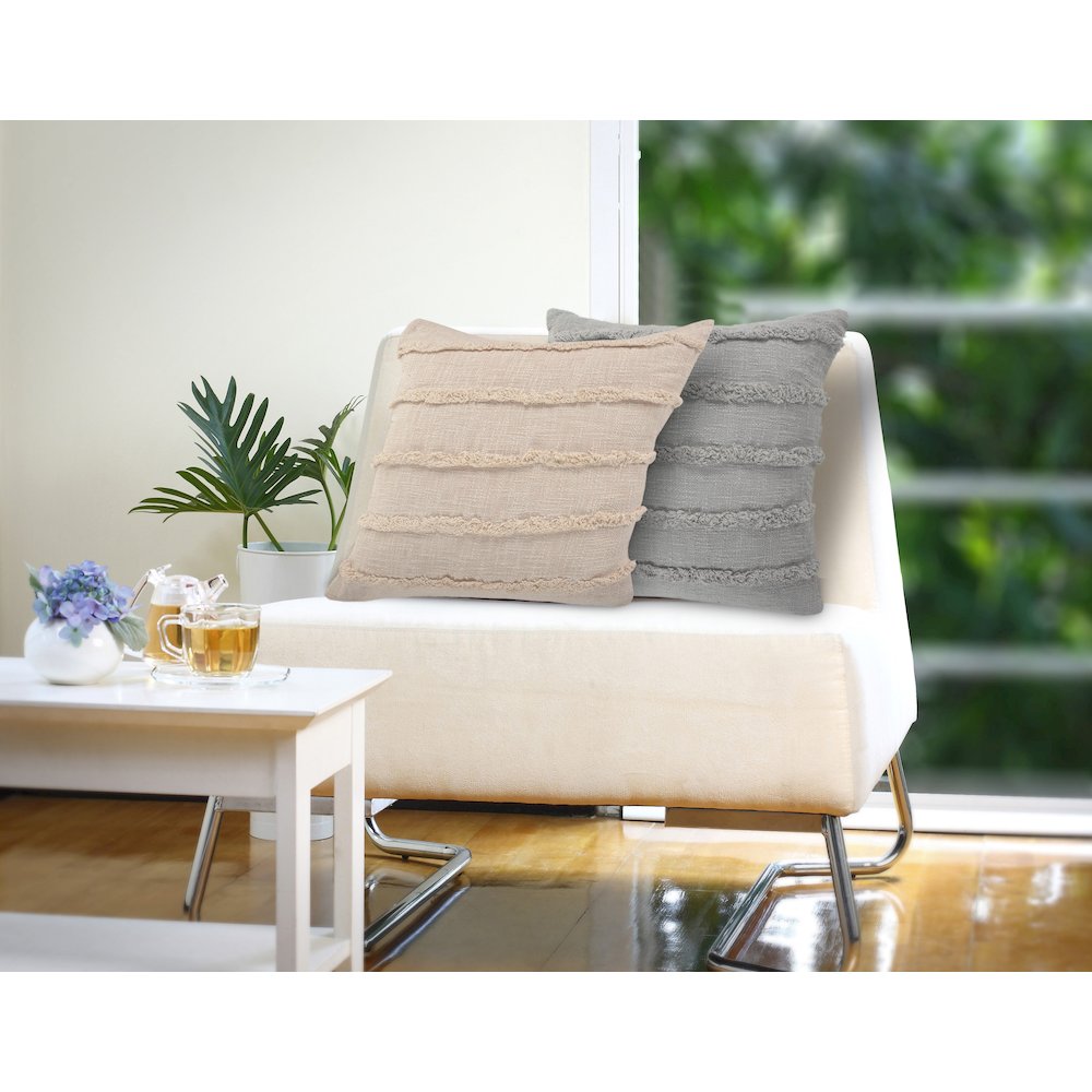 Rory Cotton Pillow Set of 2 in Beige, 20" x 20". Picture 8