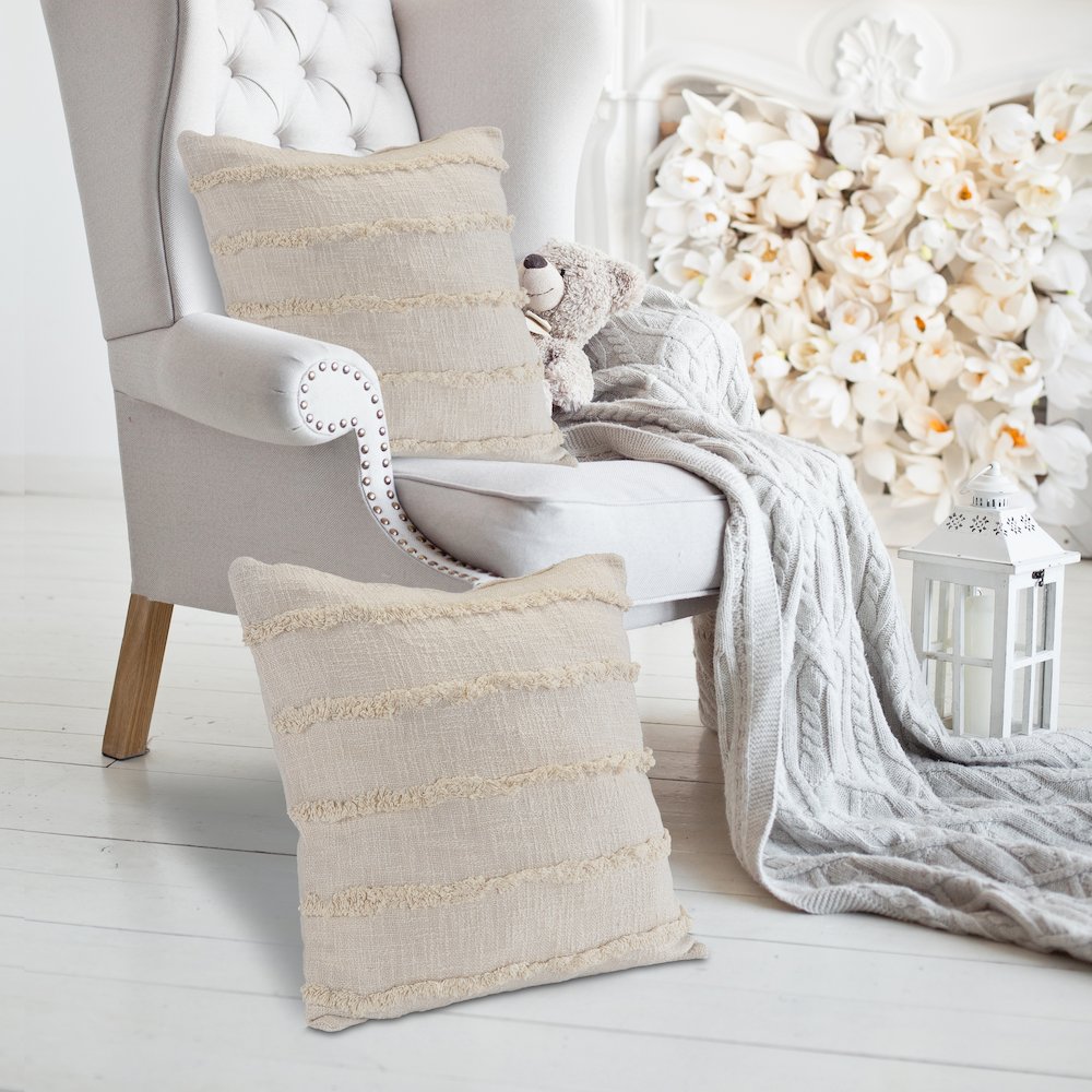 Ox Bay Cream Solid All-Natural Cotton  Pillow Cover. Picture 7