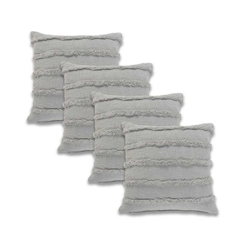 Ox Bay Gray Solid All-Natural Cotton  Square 4 Piece Pillow Cover Set. Picture 1