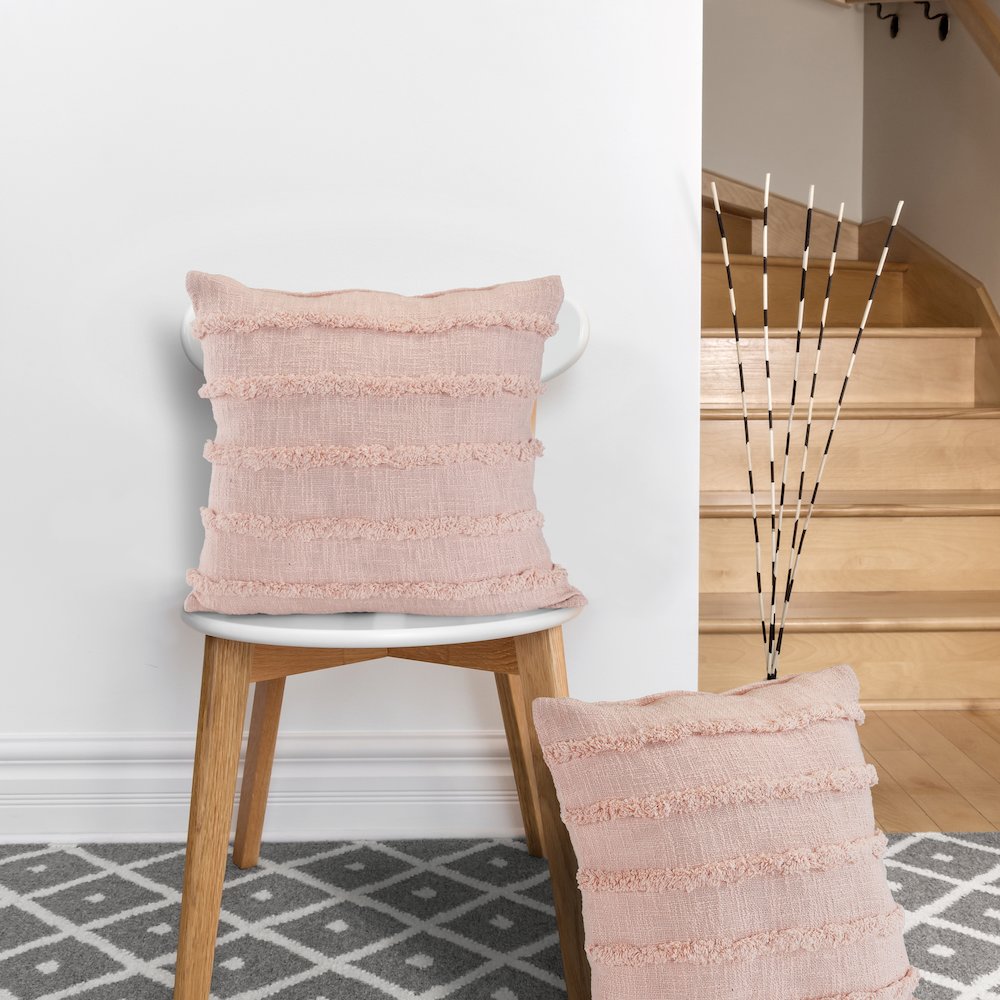Ox Bay Pink Solid All-Natural Cotton  Pillow Cover. Picture 6