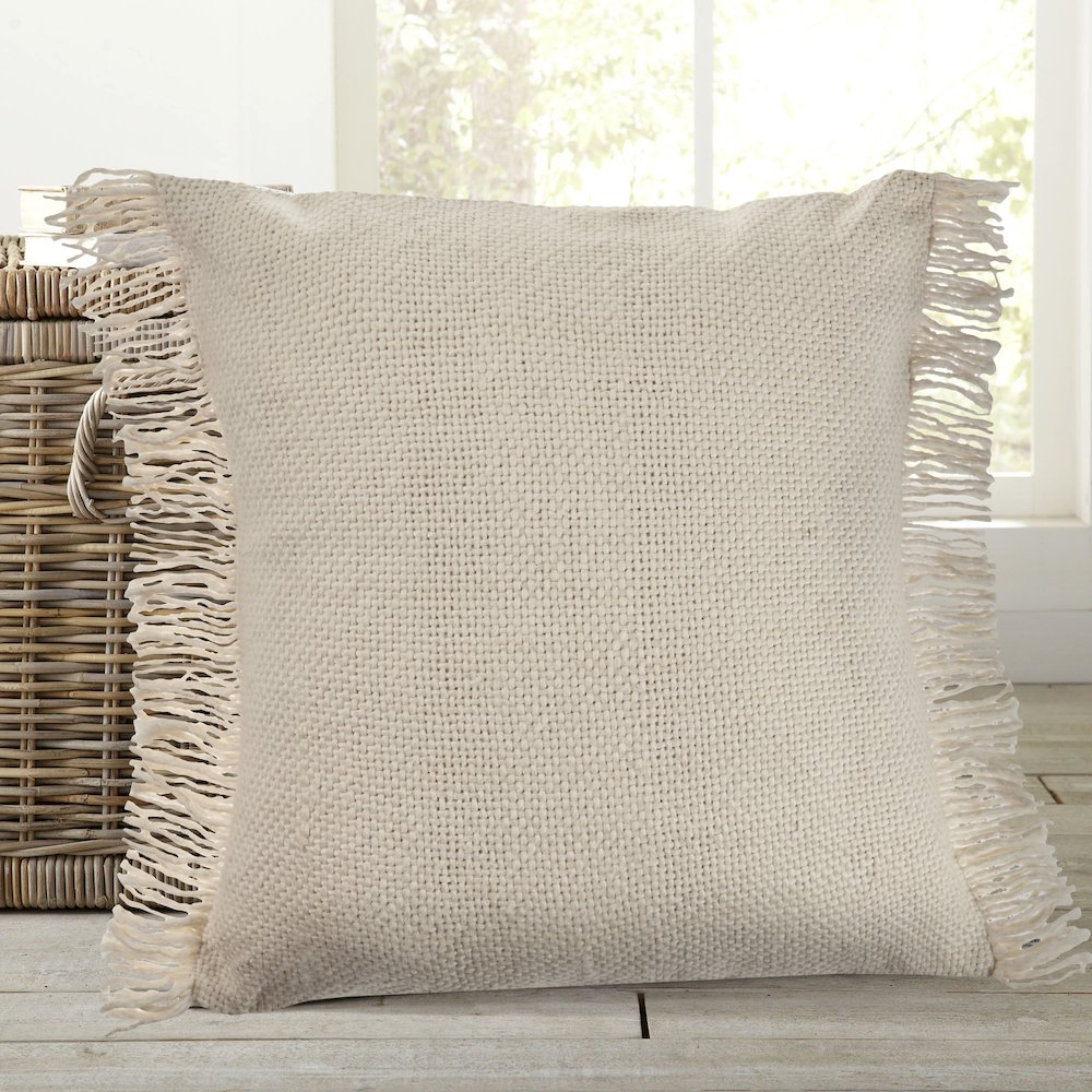 Ox Bay Hand-stitched Cream Distressed All-Natural Cotton  Pillow Cover. Picture 2