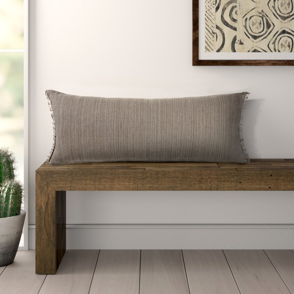 Ox Bay Hand-stitched Tan/Brown Distressed Cotton Blend Pillow Cover. Picture 2