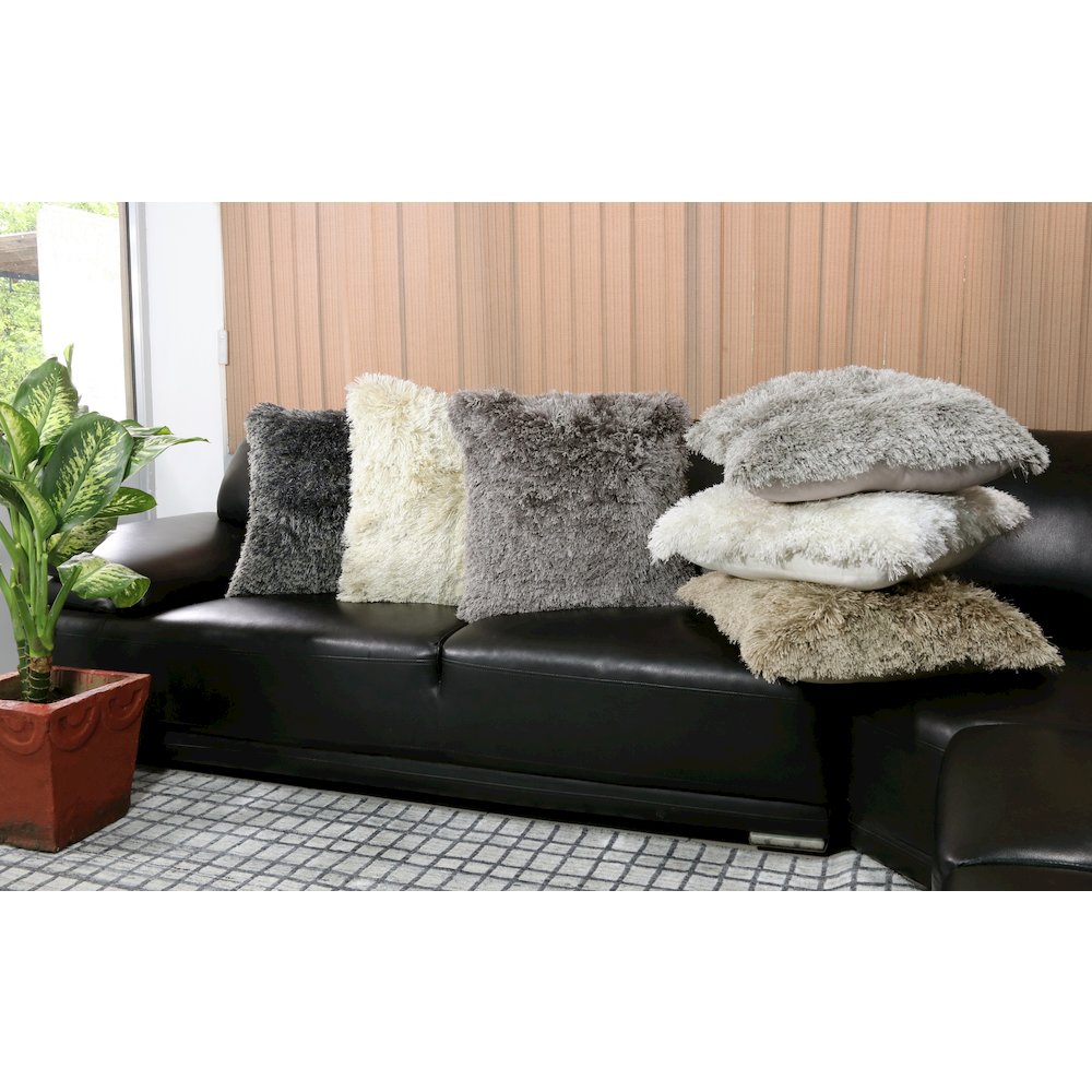 Taupe Shag Throw Pillow. Picture 10