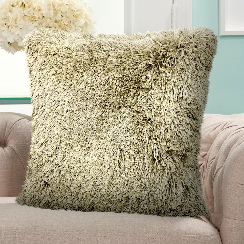 Taupe Shag Throw Pillow. Picture 8