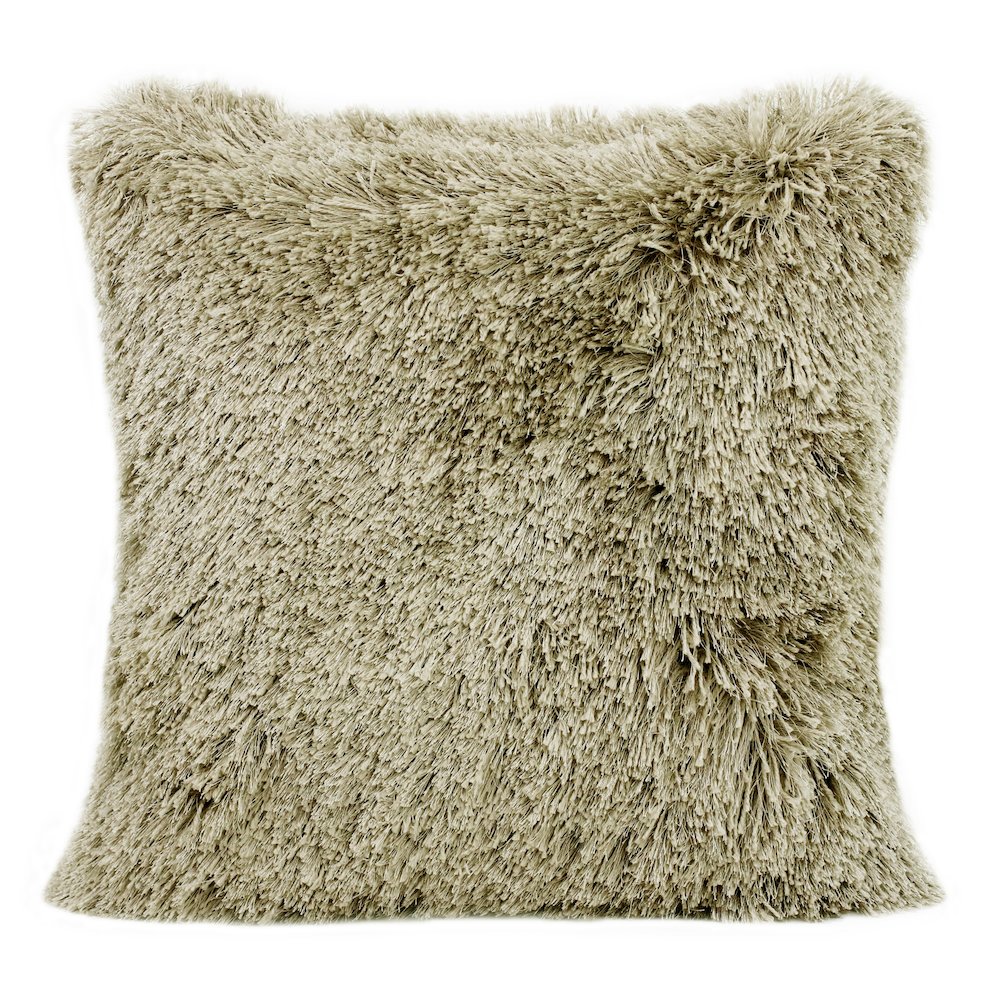 Taupe Shag Throw Pillow. Picture 1