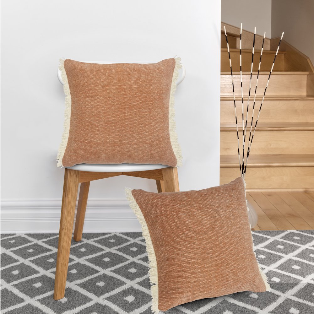 Caramel Coated Fringed Throw Pillow. Picture 5