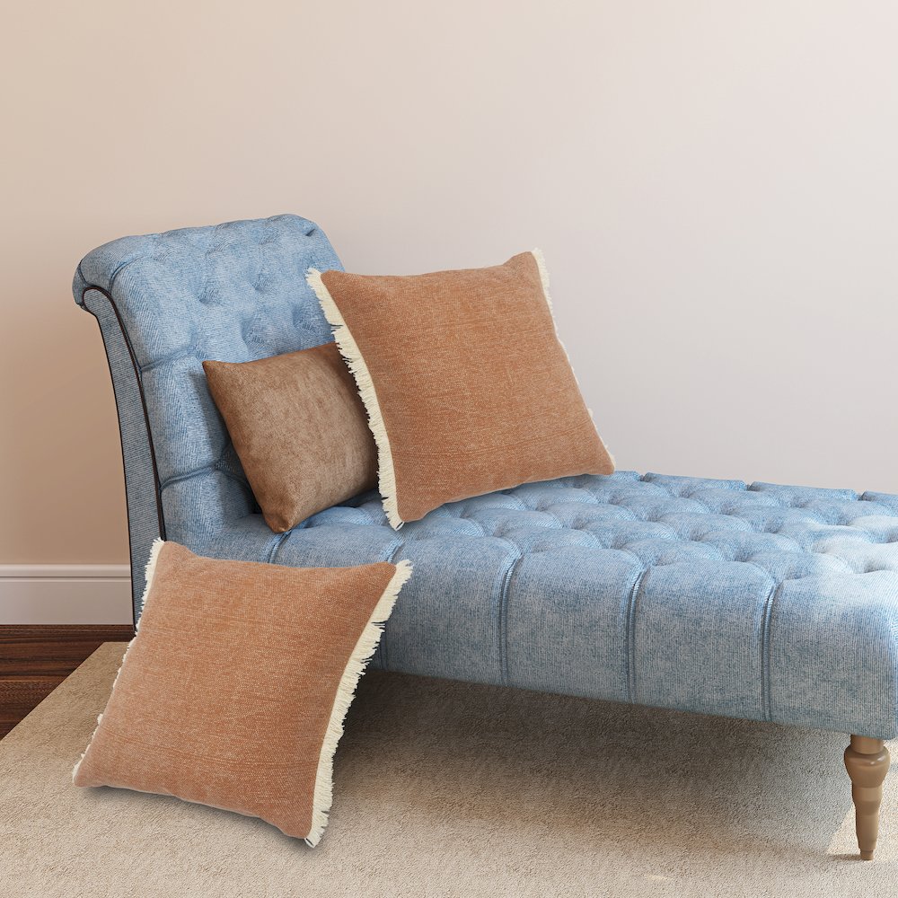 Caramel Coated Fringed Throw Pillow. Picture 6