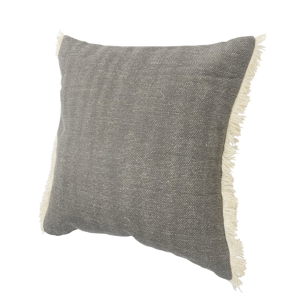 Charcoal Gray Solid Fringed Throw Pillow. Picture 3