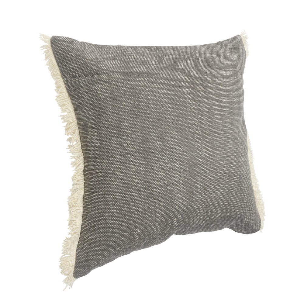 Charcoal Gray Solid Fringed Throw Pillow. Picture 4