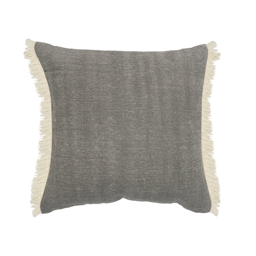 Charcoal Gray Solid Fringed Throw Pillow. Picture 1