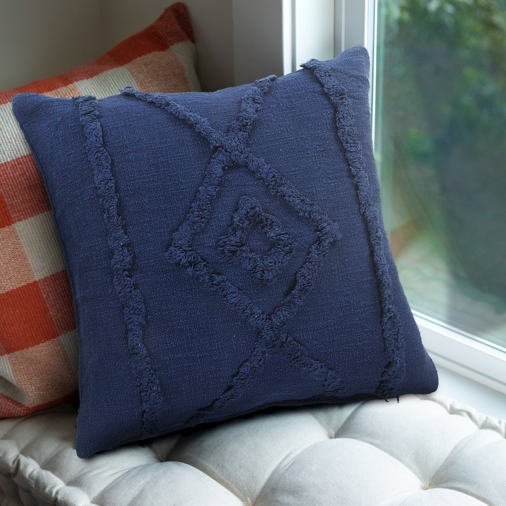 Ox Bay Hand-Woven Blue  Diamond All-Natural Cotton  Pillow Cover. Picture 6