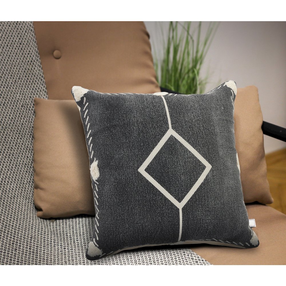 Evette Rios Avant-Garde Bordered and Tufted Geometric Throw Pillow. Picture 8