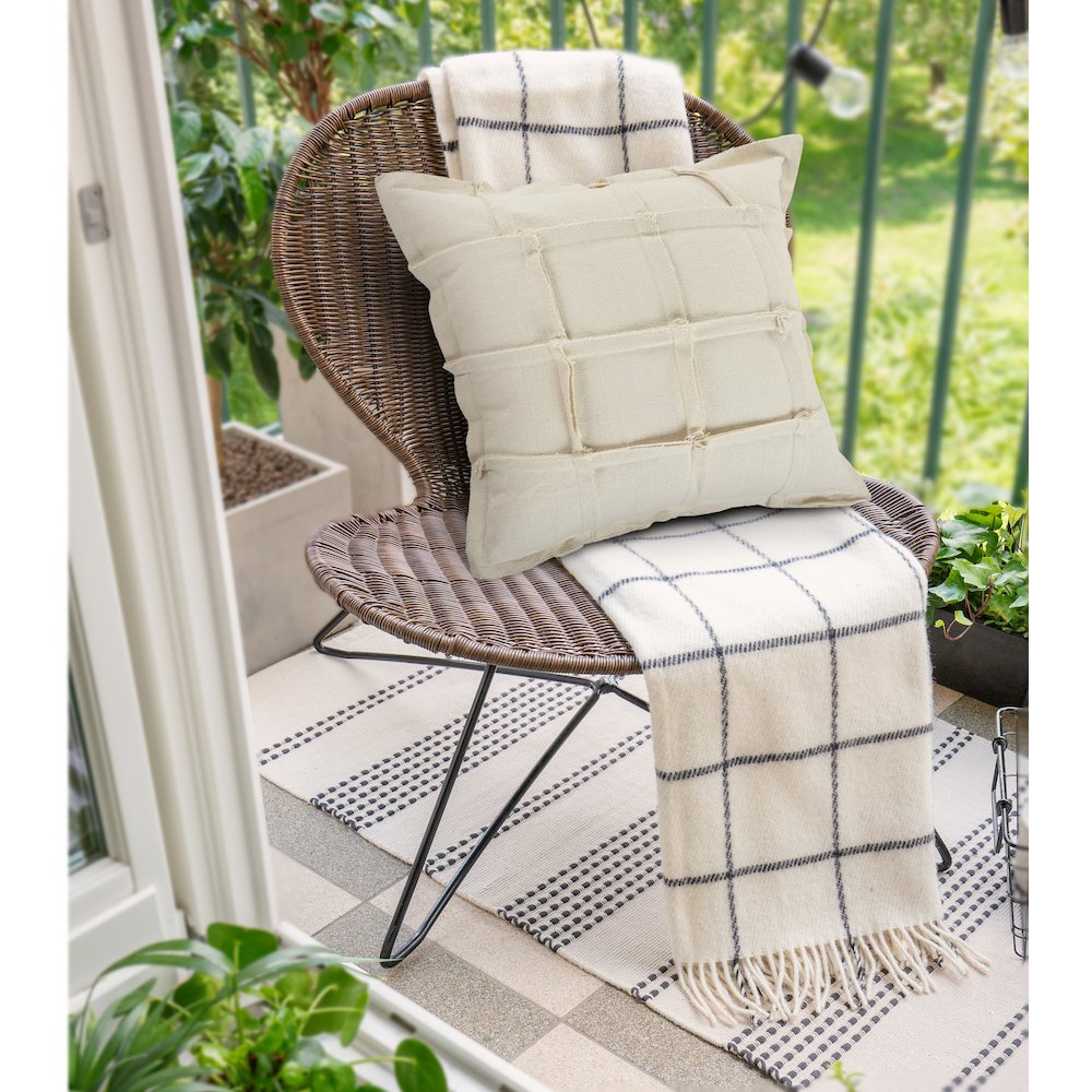 Solid Beige Ribbon Throw Pillow. Picture 8