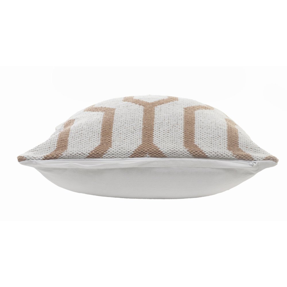 Ox Bay Hand-Woven White/Tan Geometric All-Natural Cotton  Pillow Cover. Picture 2