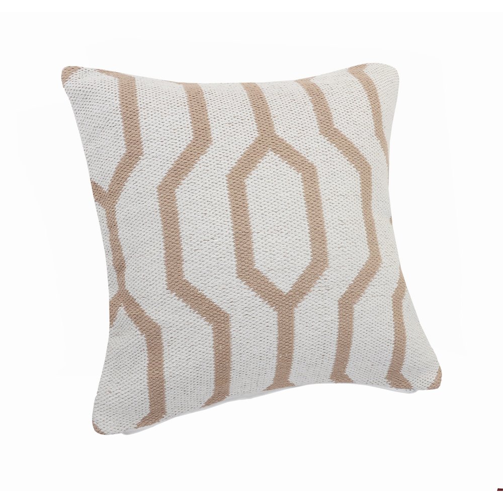Ox Bay Hand-Woven White/Tan Geometric All-Natural Cotton  Pillow Cover. Picture 3