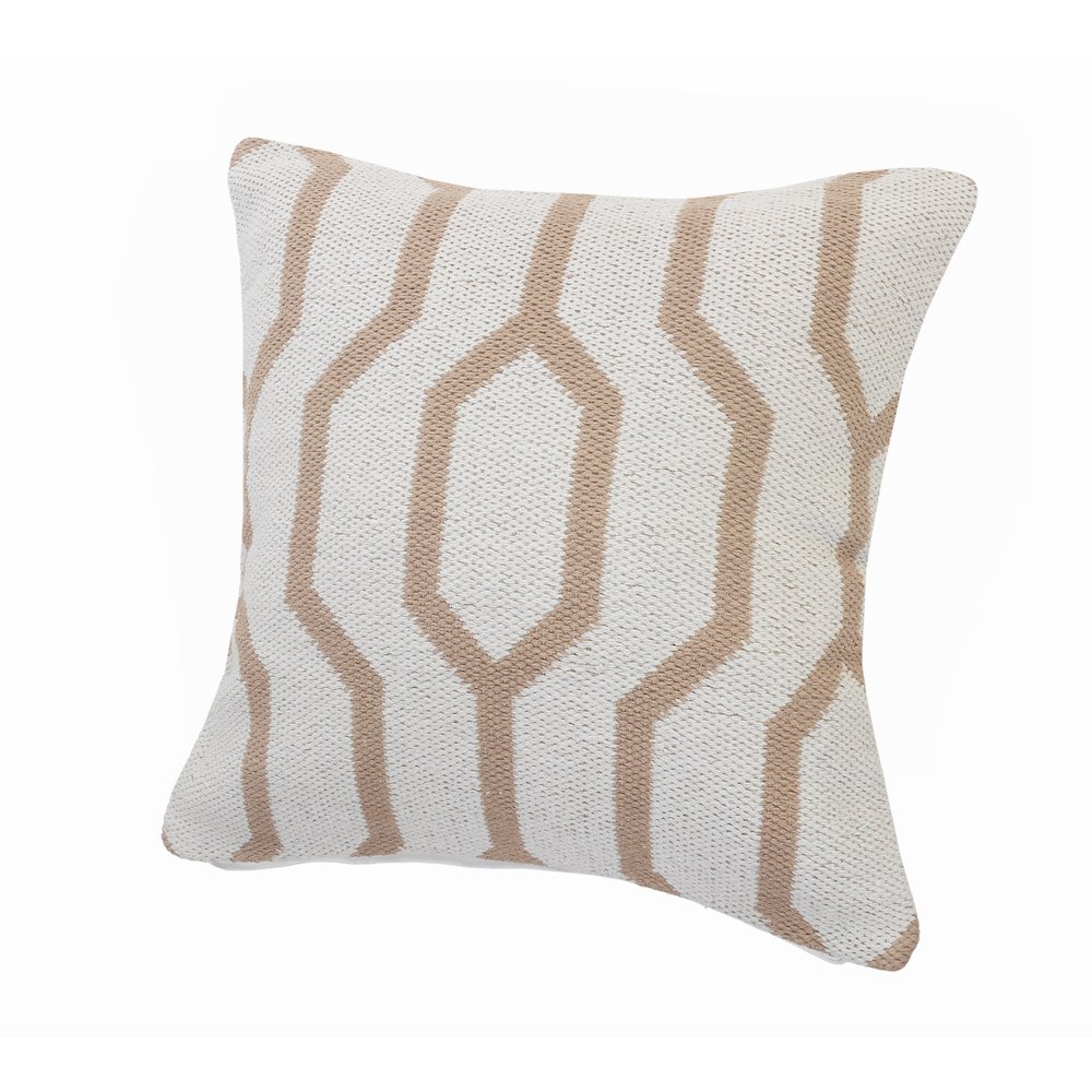 Ox Bay Hand-Woven White/Tan Geometric All-Natural Cotton  Pillow Cover. Picture 4