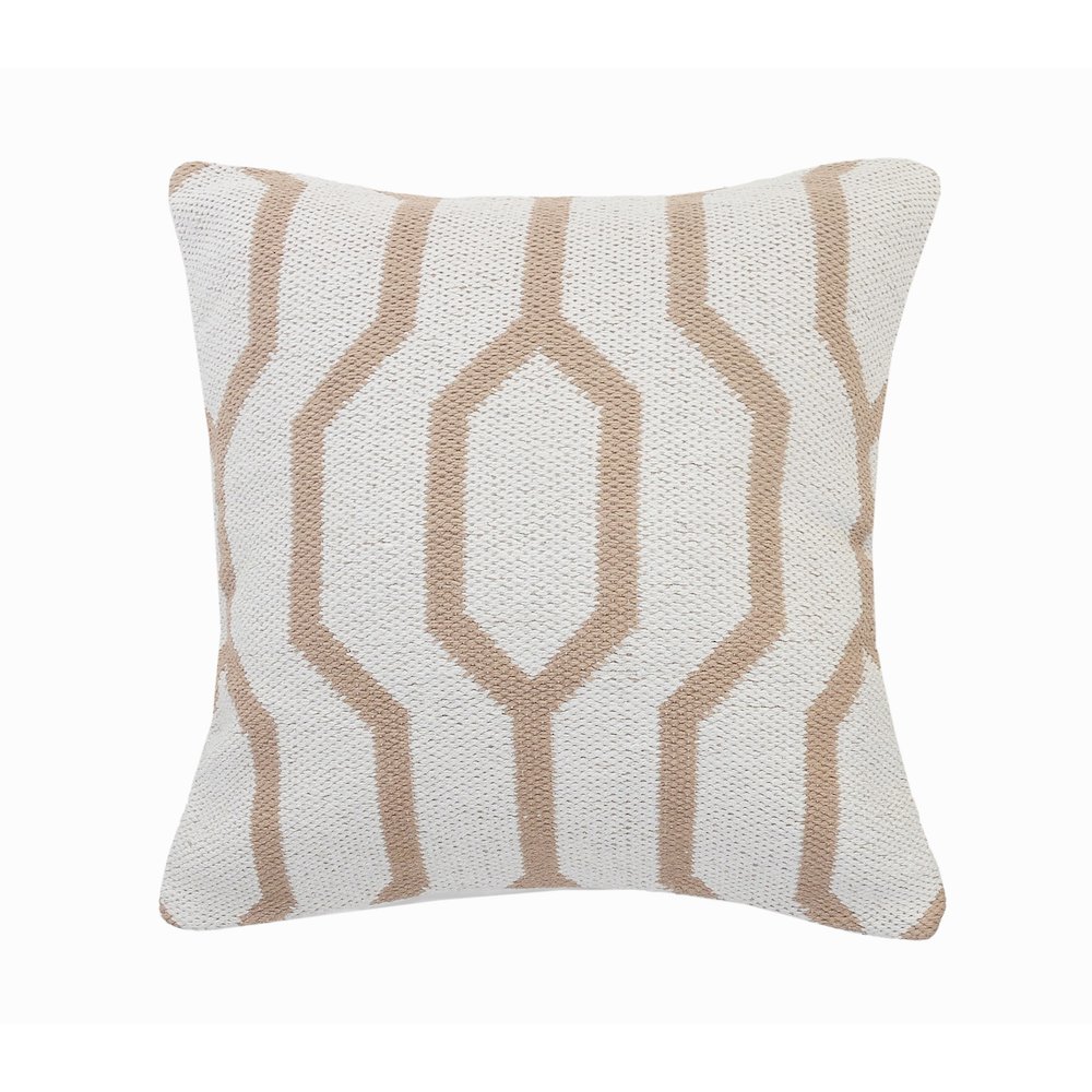 Ox Bay Hand-Woven White/Tan Geometric All-Natural Cotton  Pillow Cover. Picture 1