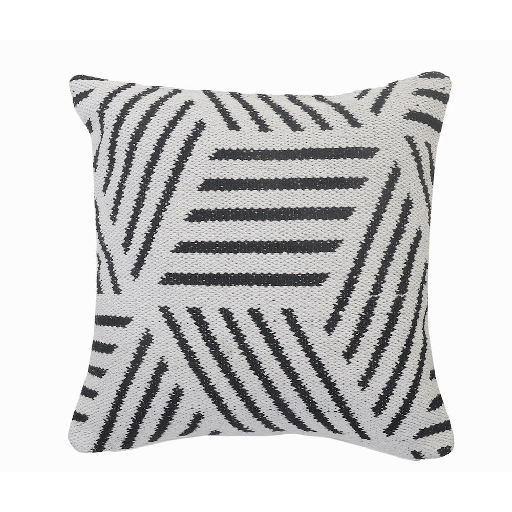 Ox Bay Hand-Woven White/Black Geometric All-Natural Cotton  Pillow Cover. Picture 1